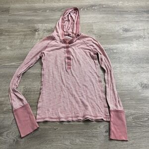 Vintage Womens M American Eagle Sweater Pink Striped V Neck Hoodie Cotton Y2K